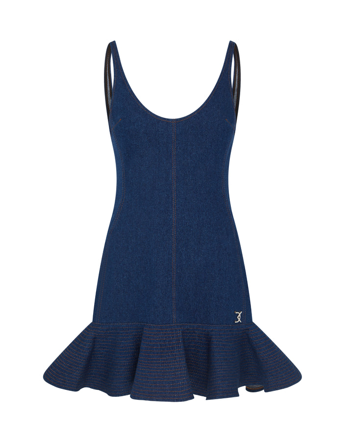 DENIM PLEATED MINI DRESS