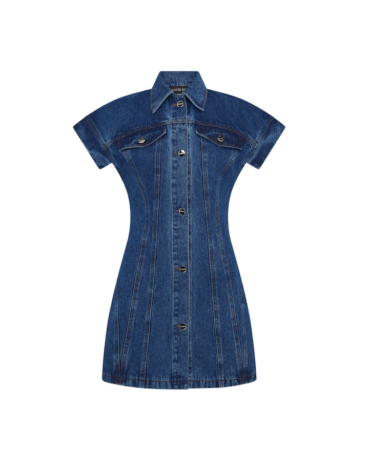 DENIM CAP SLEEVE MINI DRESS