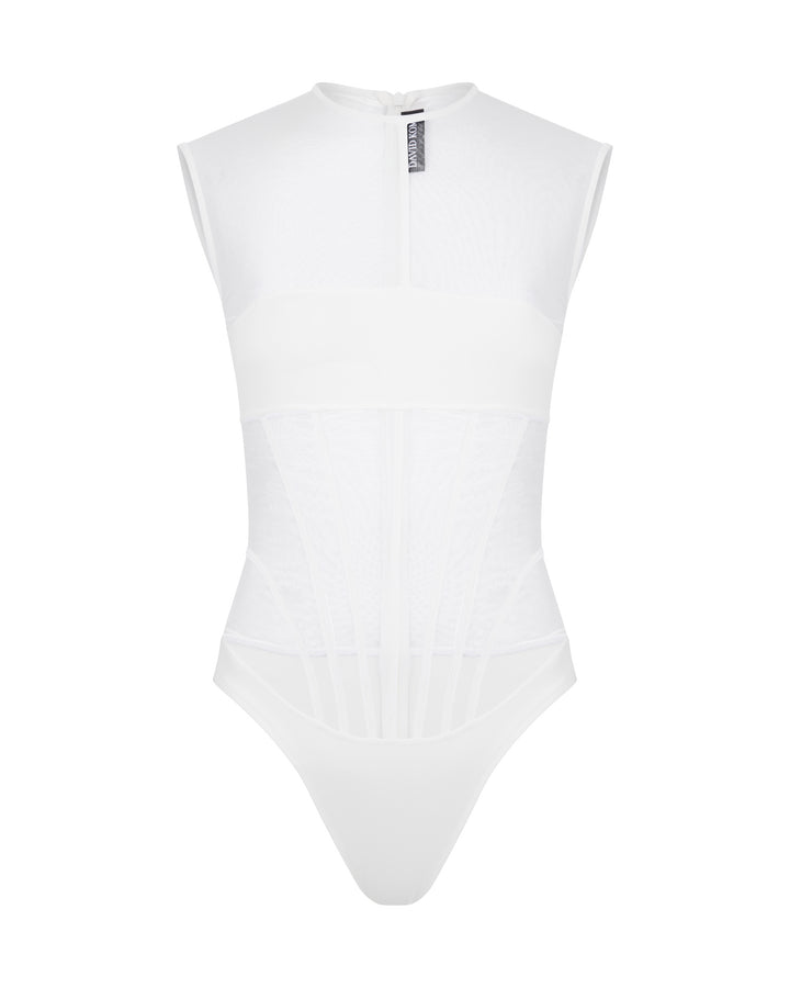 BANDEAU MESH BODYSUIT IN WHITE