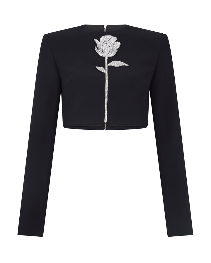 BLACK CRYSTAL ROSE CROPPED TOP