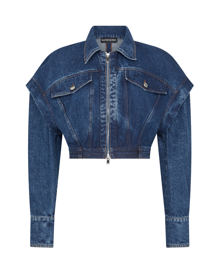 CAP SLEEVE CROPPED DENIM JACKET