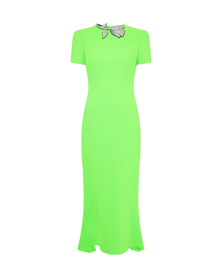 GREEN CRYSTAL ROSE MIDI DRESS