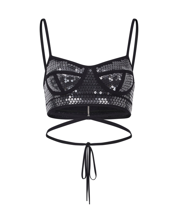 KNITTED SEQUIN CROPPED TOP