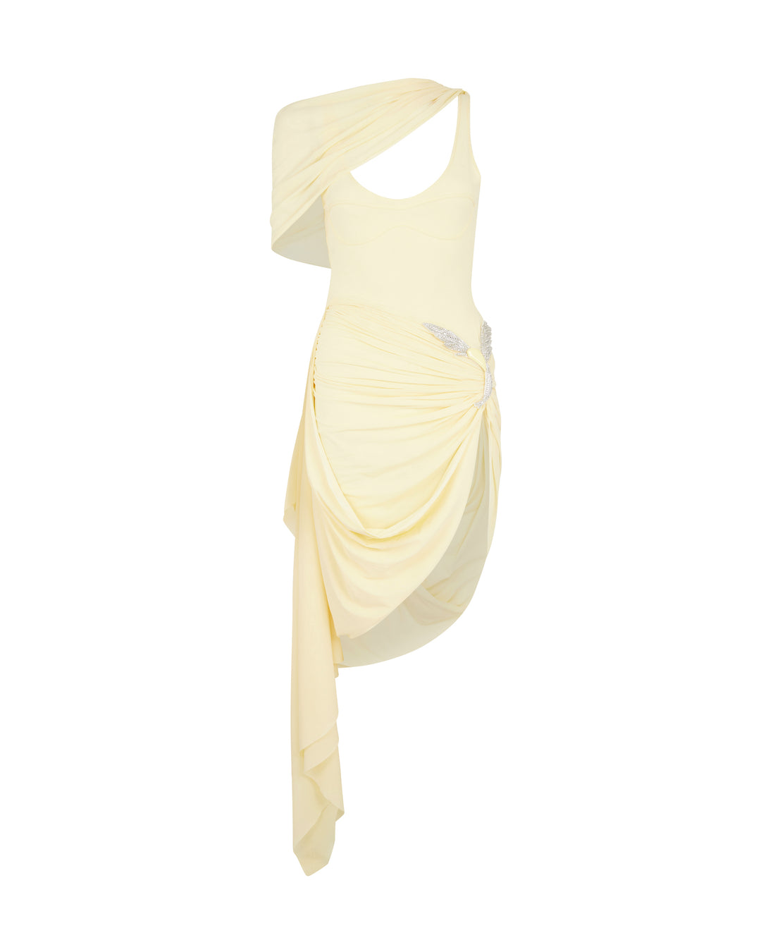ruched asymmetric midi dress Short Sleeve Venezia High Neck, Amalia Midi Dress in Pink, Size L,