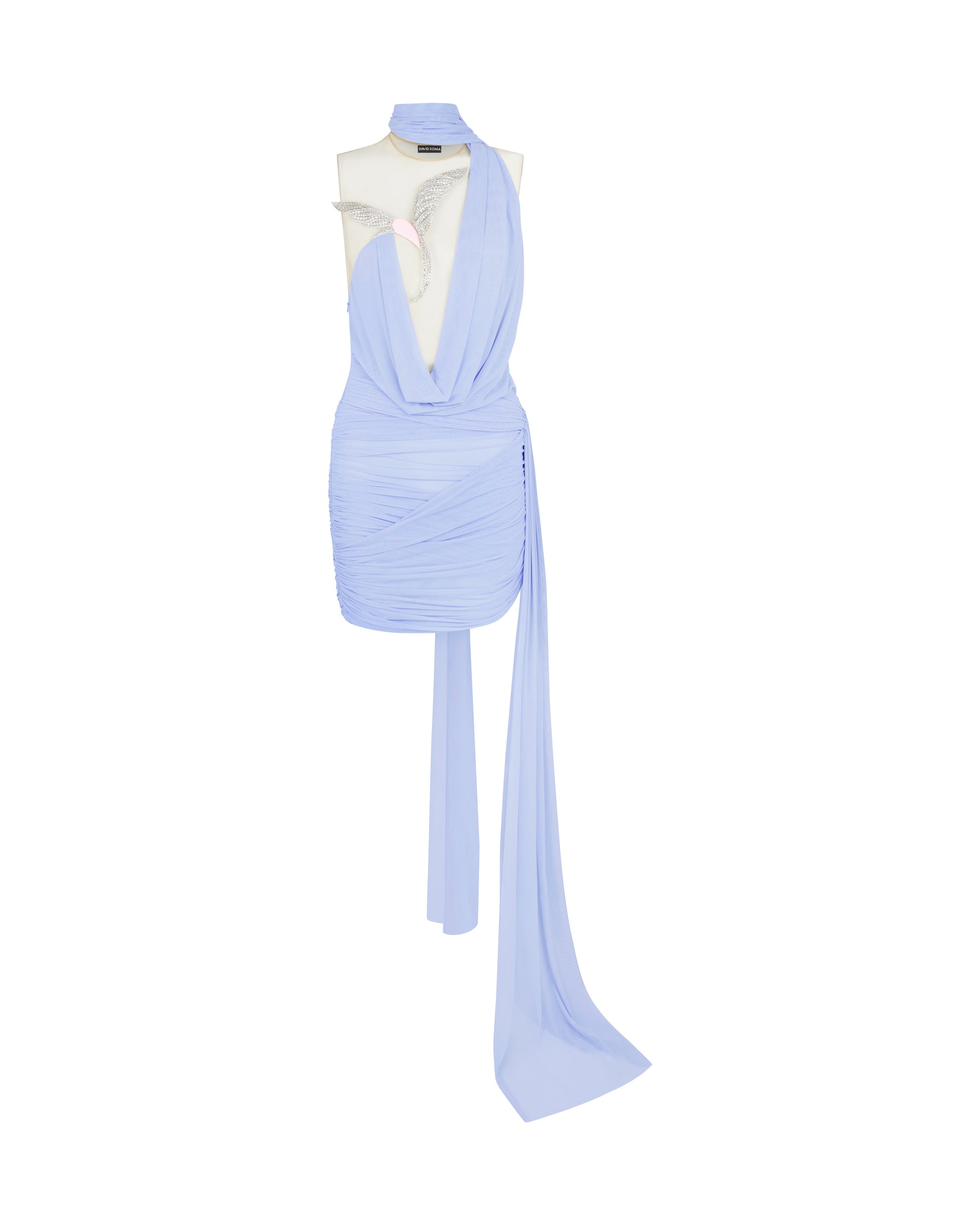 CRYSTAL HUMMINGBIRD AND SCARF DETAIL MINI DRESS – David Koma