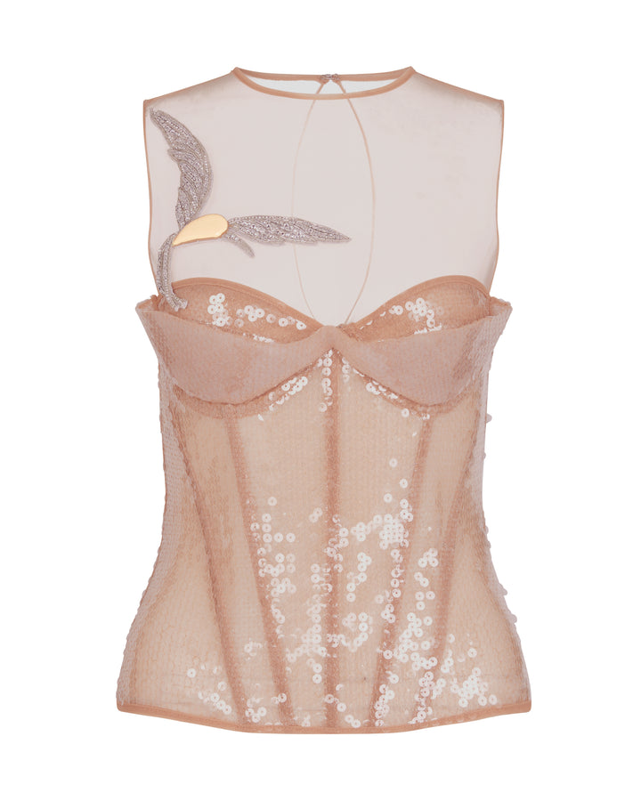 SEQUIN CORSET TOP WITH A CRYSTAL HUMMINGBIRD