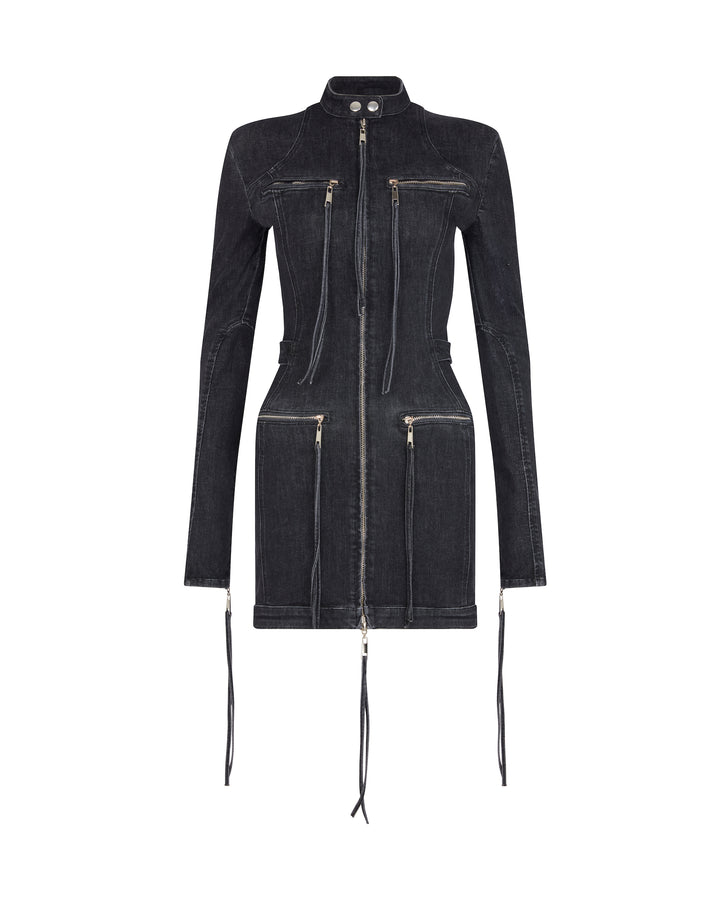 MINI DENIM DRESS WITH ZIP DETAIL
