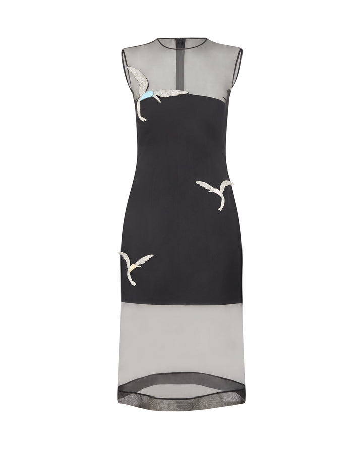 ORGANZA MIDI DRESS WITH CRYSTAL HUMMINGBIRDS