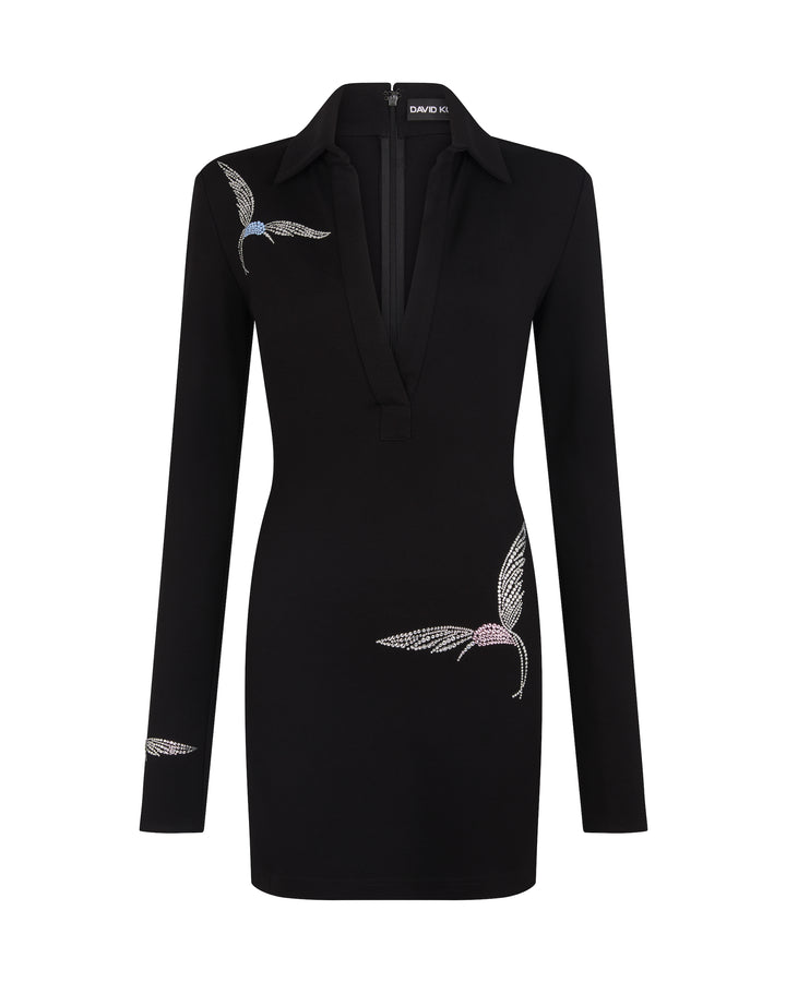 HUMMINGBIRD RHINESTONE DETAIL POLO DRESS