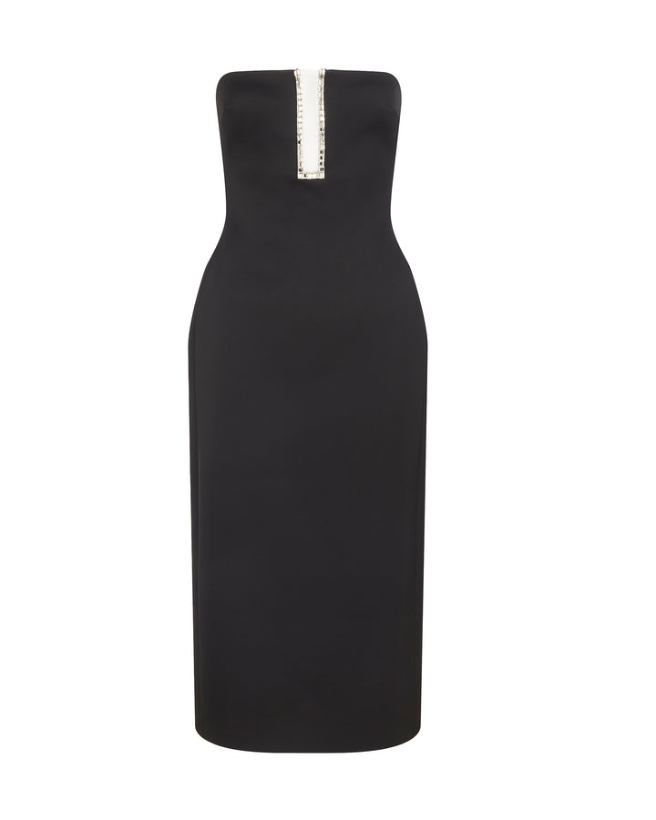 RECTANGLE CRYSTAL EMBROIDERY DETAIL MIDI DRESS