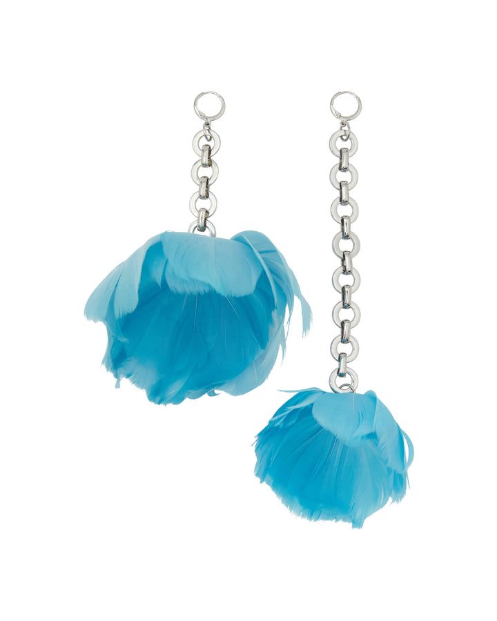 FEATHER FLOWER ASYMMETRIC EARRINGS IN BLUE