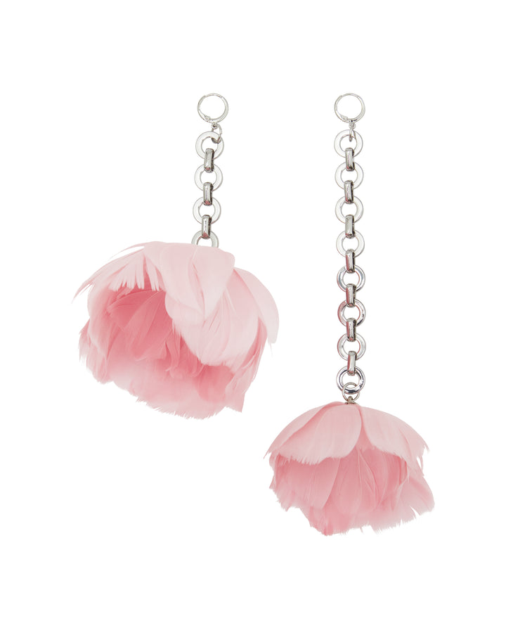 FEATHER FLOWER ASYMMETRIC EARRINGS IN PINK