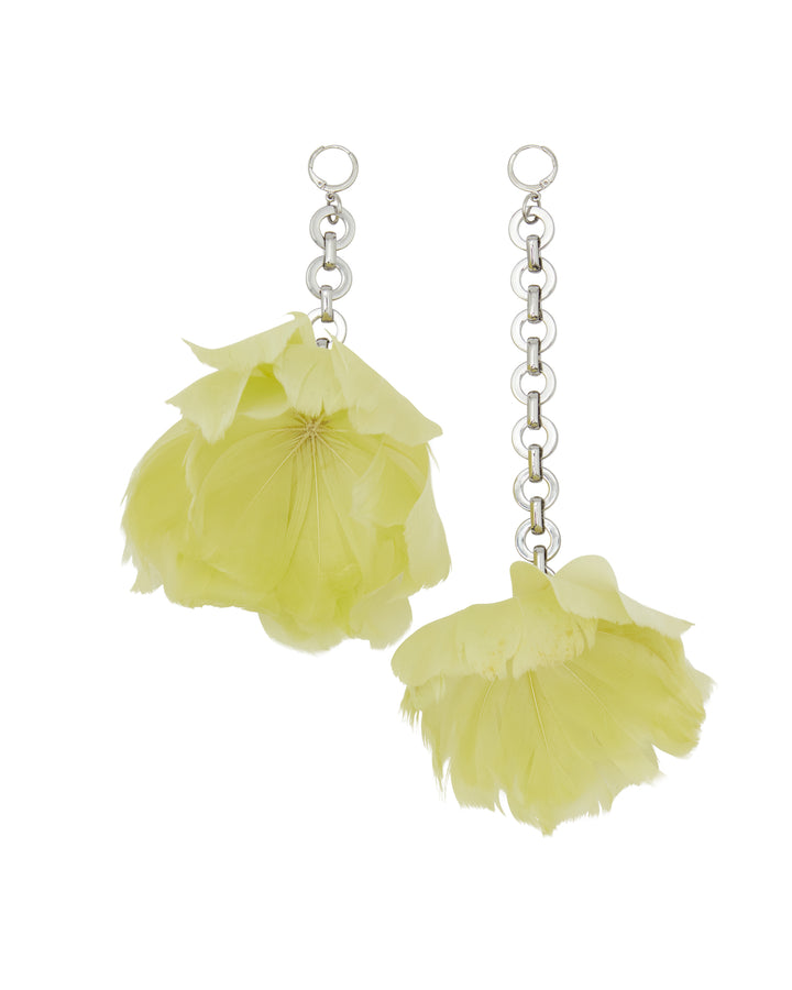 FEATHER FLOWER ASYMMETRIC EARRINGS IN YELLOW