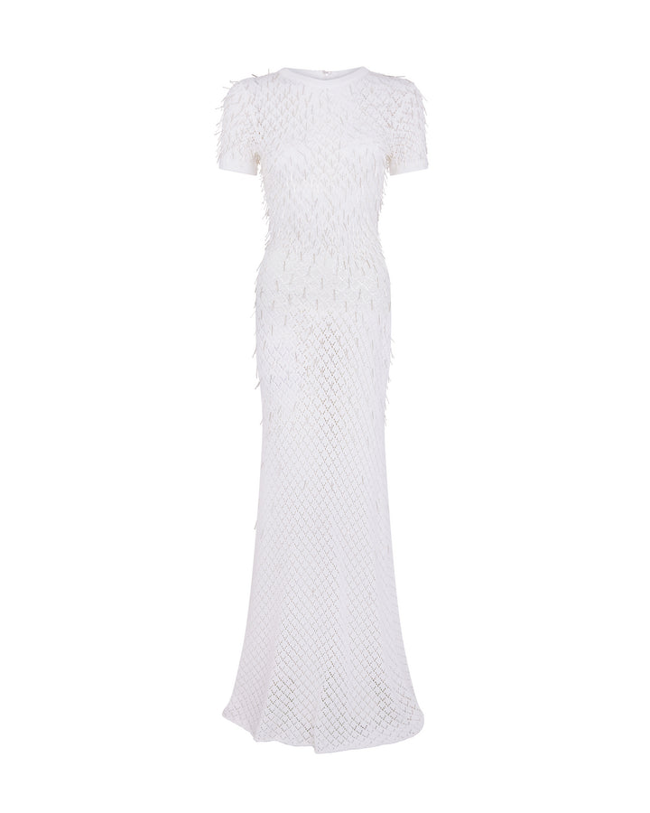 GLASS BUGLE EMBROIDERED KNIT GOWN