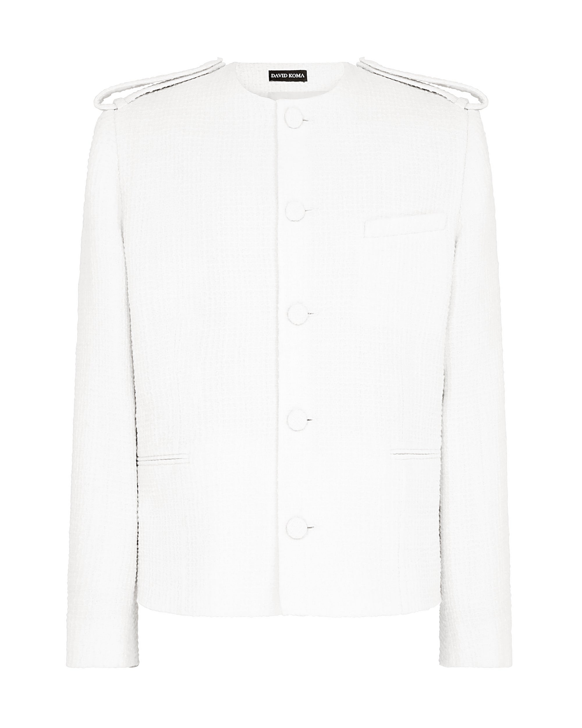 david koma COLLARLESS BOUCLE WOOL JACKET WHITE