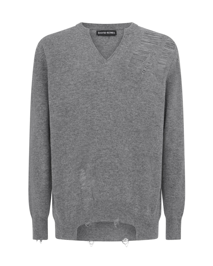 DISTRESSED FINE KNIT JUMPER IN BLACK