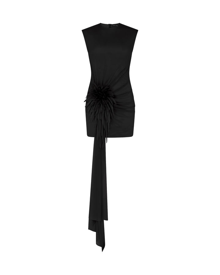 CACTUS DAHLIA AND DRAPE MINI DRESS IN BLACK