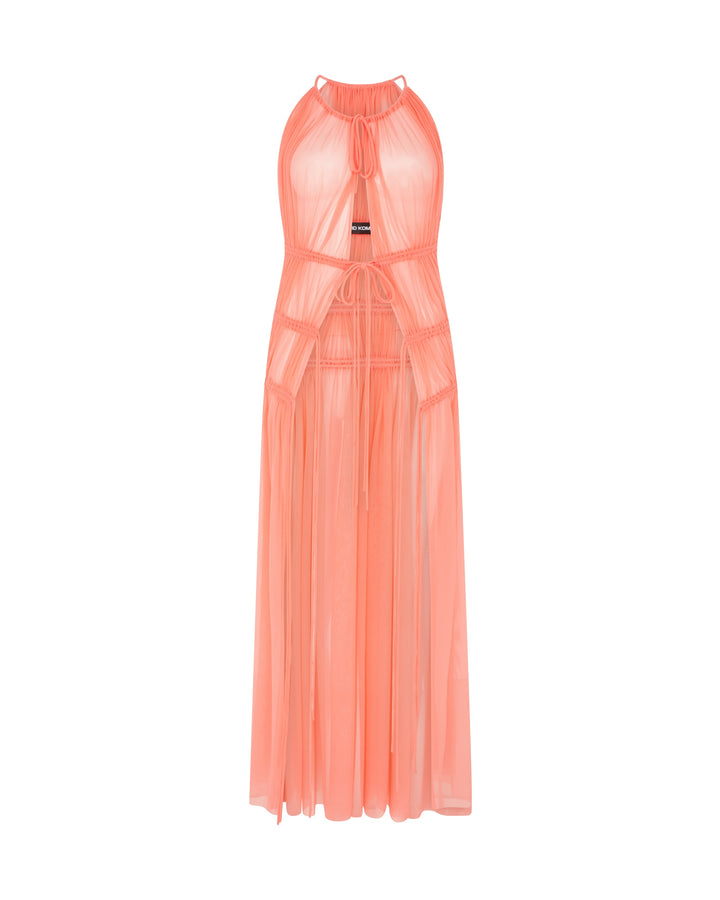 RUCHED HALTERNECK MESH TOP