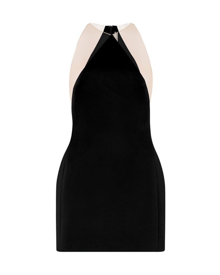 SATIN HALTERNECK MINI DRESS IN BLACK