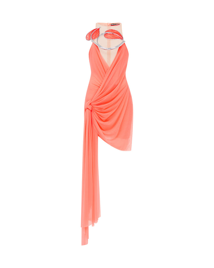 PLEXI LEAF AND DRAPE MINI DRESS