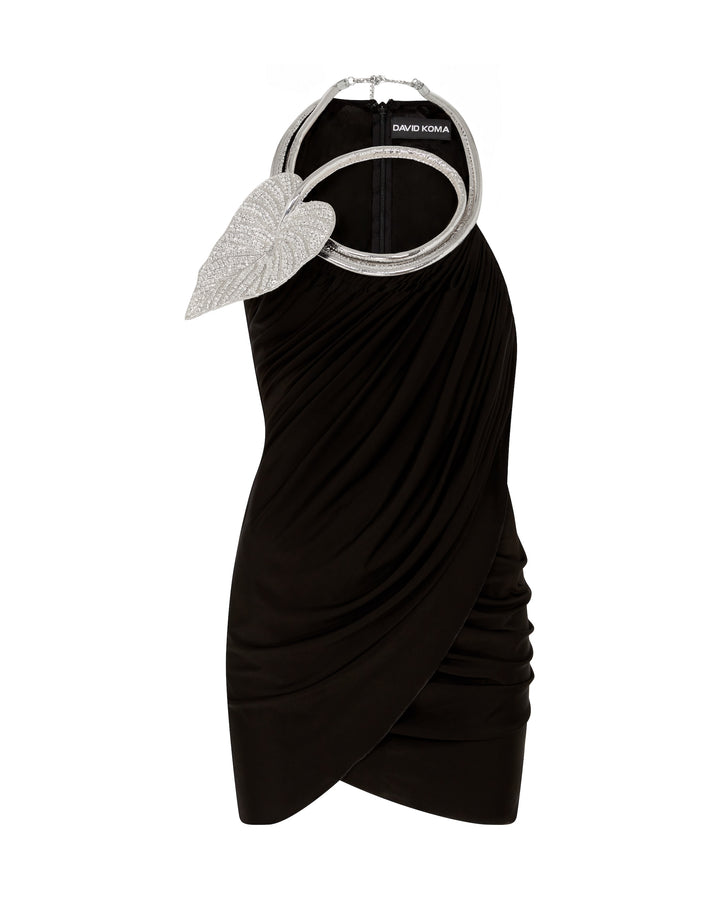 CRYSTAL LEAF NECKLINE MINI DRESS