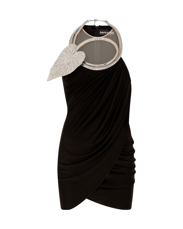 CRYSTAL LEAF NECKLINE MINI DRESS