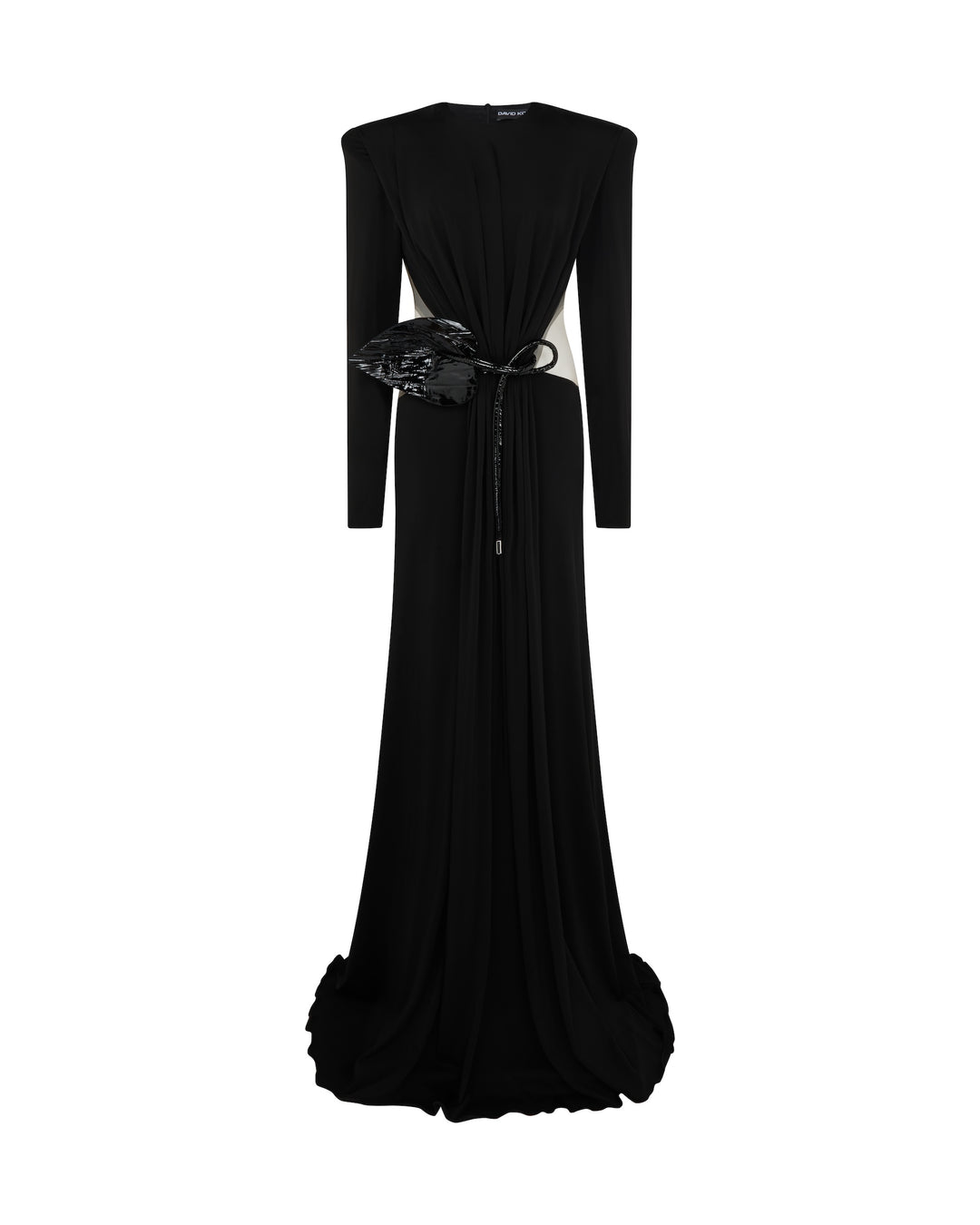 David Koma LEATHER LEAF AND SIDE CUT-OUT GOWN Black / 10 David Koma LEATHER LEAF AND SIDE CUT-OUT GOWN Black / 10