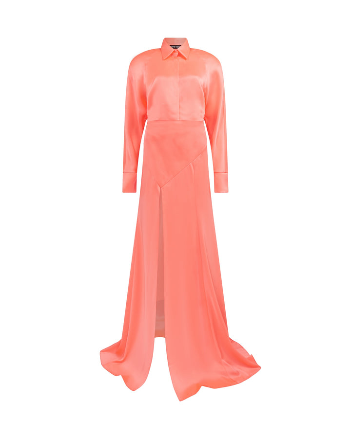 OPEN LEG SATIN SHIRT GOWN