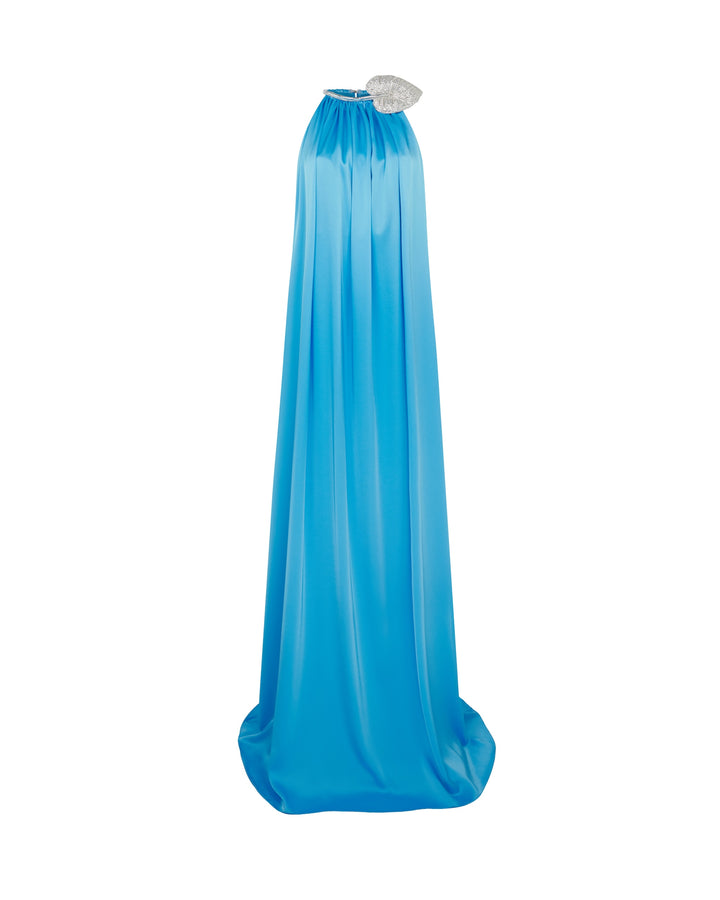 CRYSTAL LEAF AND GATHERED SATIN GOWN