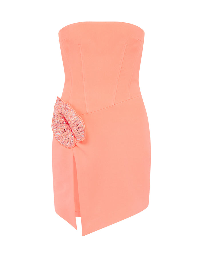 RHINESTONE LEAF AND CORSET TOP MINI DRESS PINK
