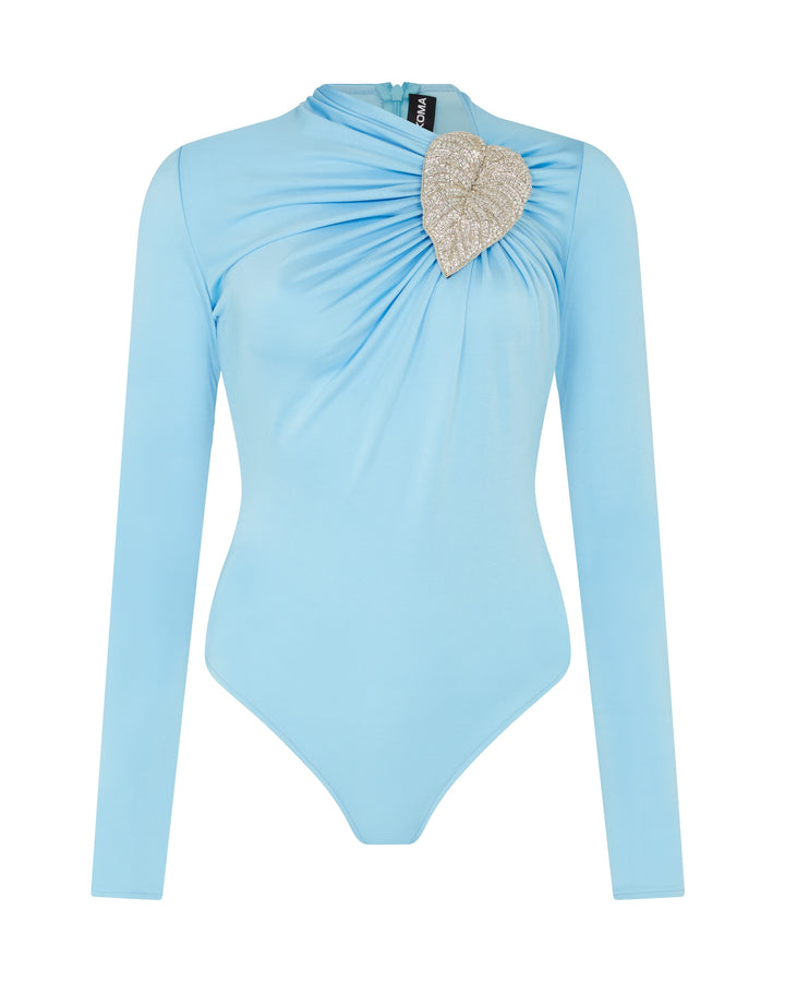 CRYSTAL LEAF AND RUCHED DETAIL BODYSUIT