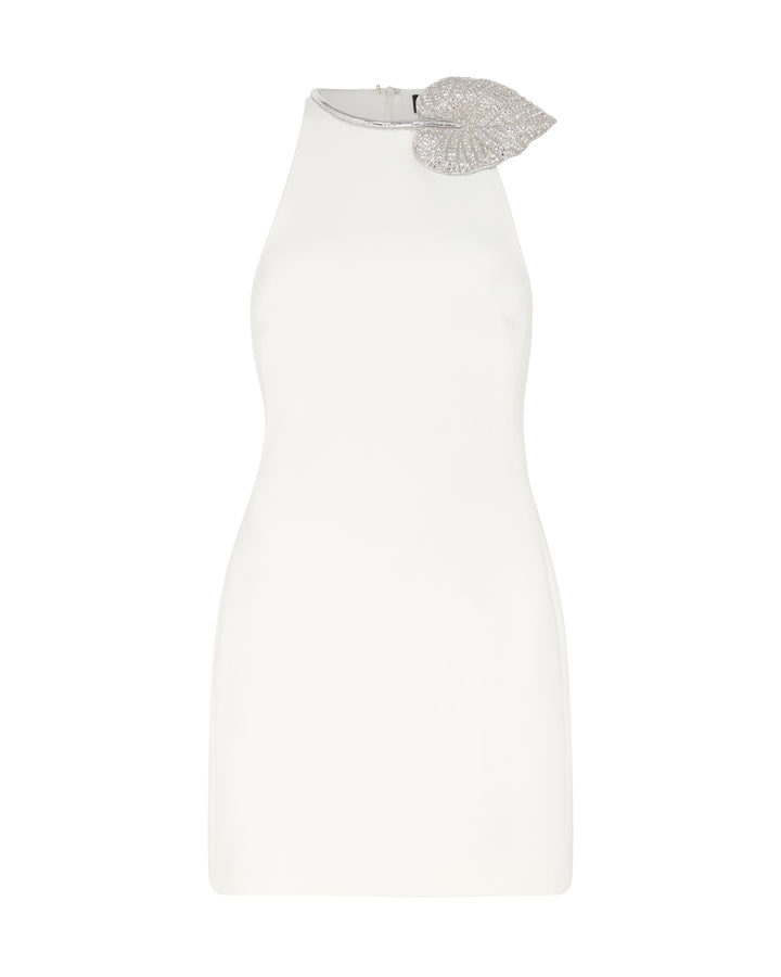 CRYSTAL LEAF AND HALTER MINI DRESS