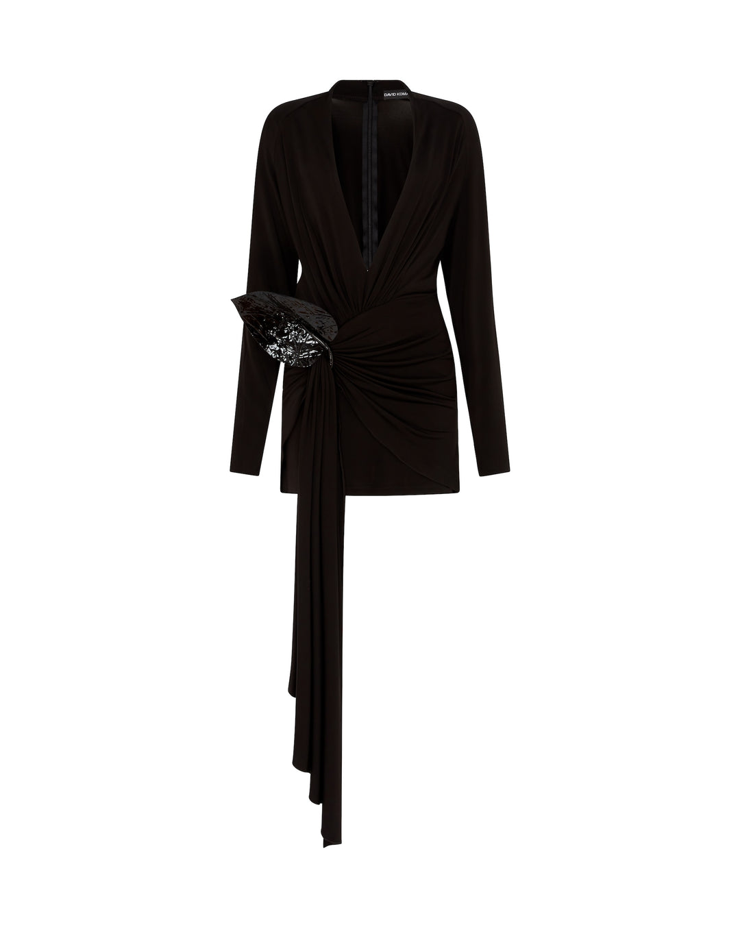 David Koma DRAPED HEM AND LEATHER LEAF MINI DRESS Black / 8 David Koma DRAPED HEM AND LEATHER LEAF MINI DRESS Black / 8