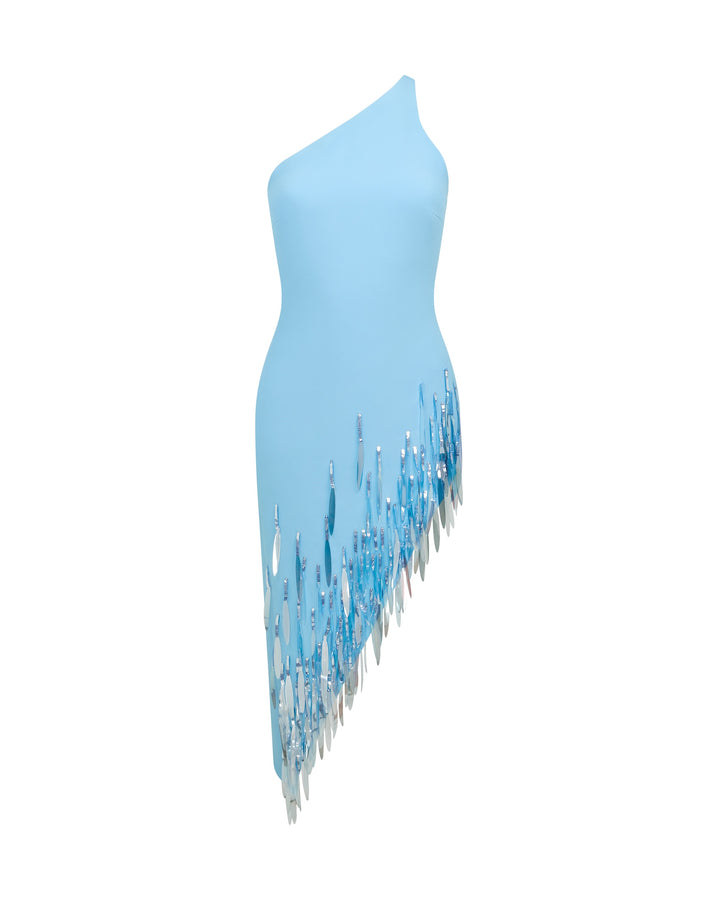 GRADIENT SEQUIN ONE SHOULDER MIDI DRESS