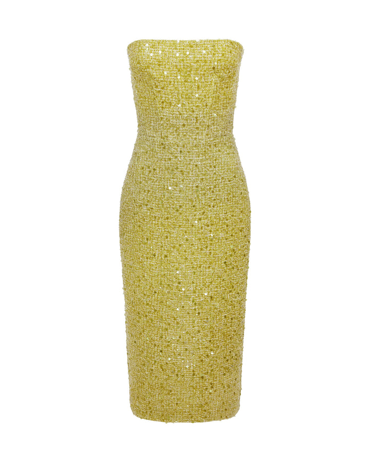 SEQUIN BOUCLE CORSET MIDI DRESS