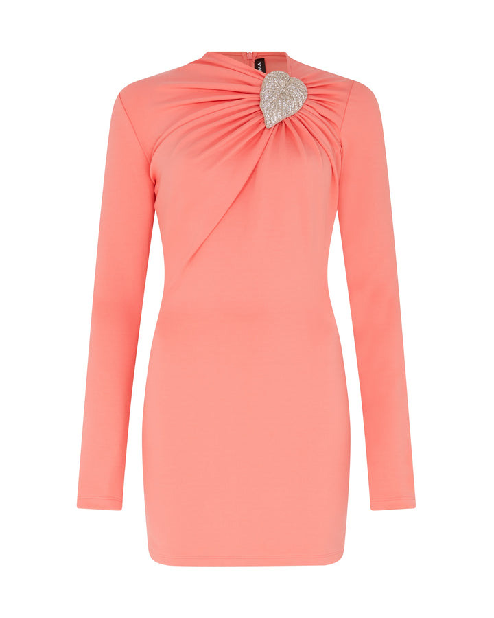 CRYSTAL LEAF AND RUCHED DETAIL MINI DRESS