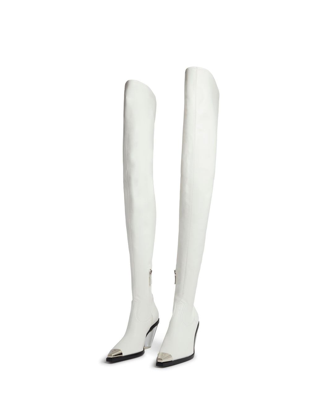 THIGH HIGH BOOTS WITH TRANSPARENT HEEL IN WHITE