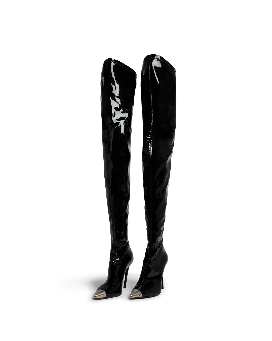 PATENT LEATHER THIGH HIGH BOOTS IN BLACK