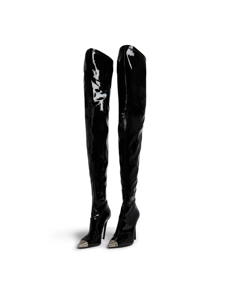 PATENT LEATHER THIGH HIGH BOOTS IN BLACK