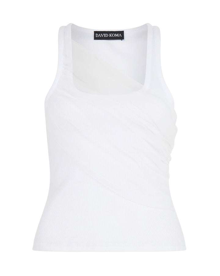 GATHERED TULLE TANK TOP IN WHITE