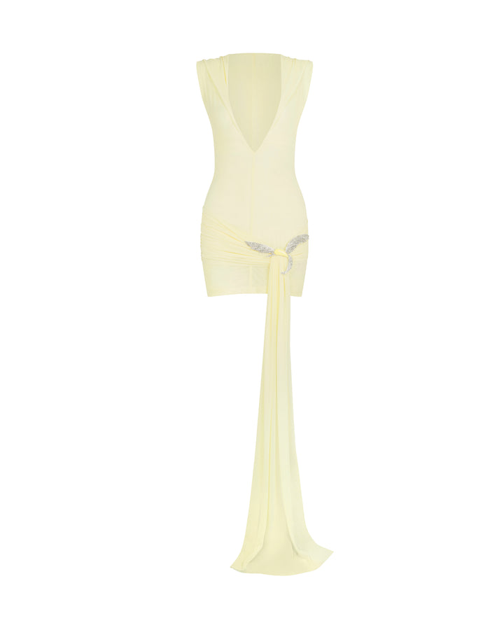 HOODED MINI DRESS WITH CRYSTAL HUMMINGBIRD
