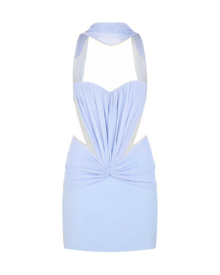 RUCHED TOP AND SCARF DETAIL MINI DRESS