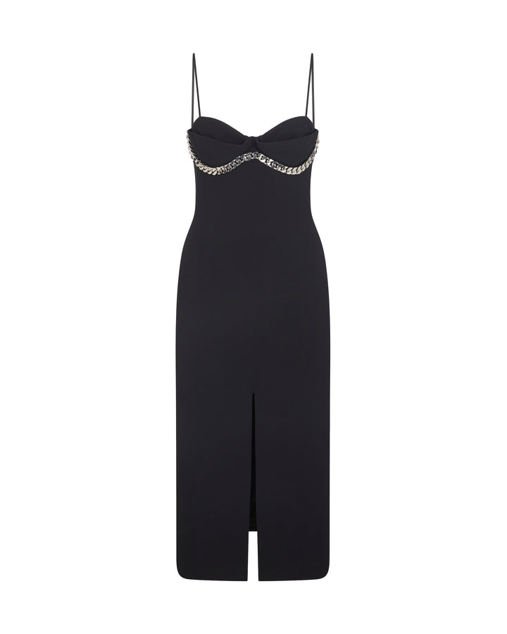 BALCONETTE BRA & CHUNKY CHAIN TRIM MIDI DRESS