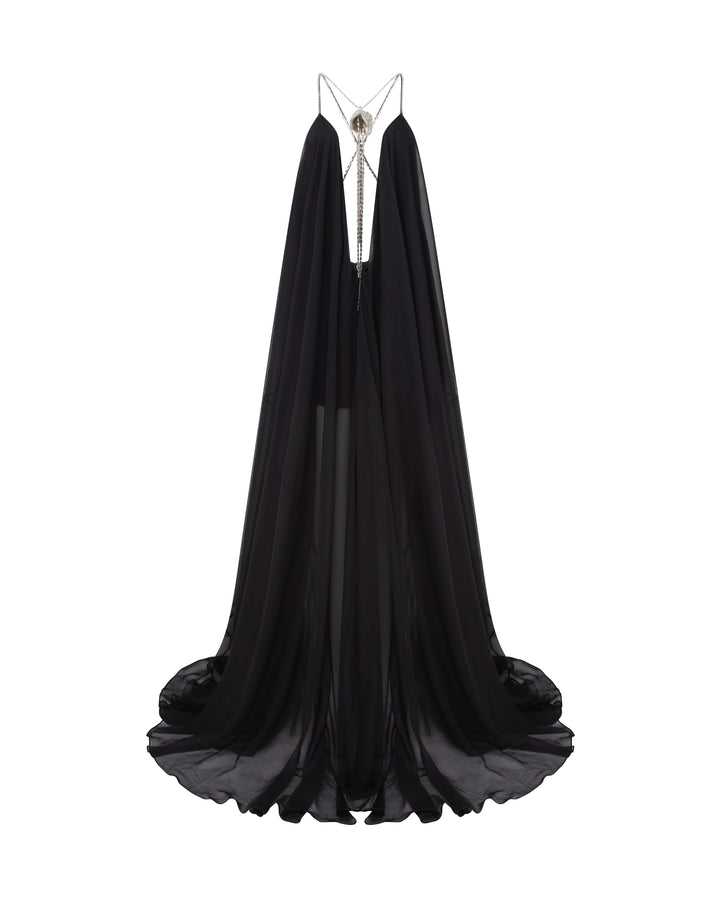 CRYSTAL FLOWER AND CHIFFON MAXI GOWN