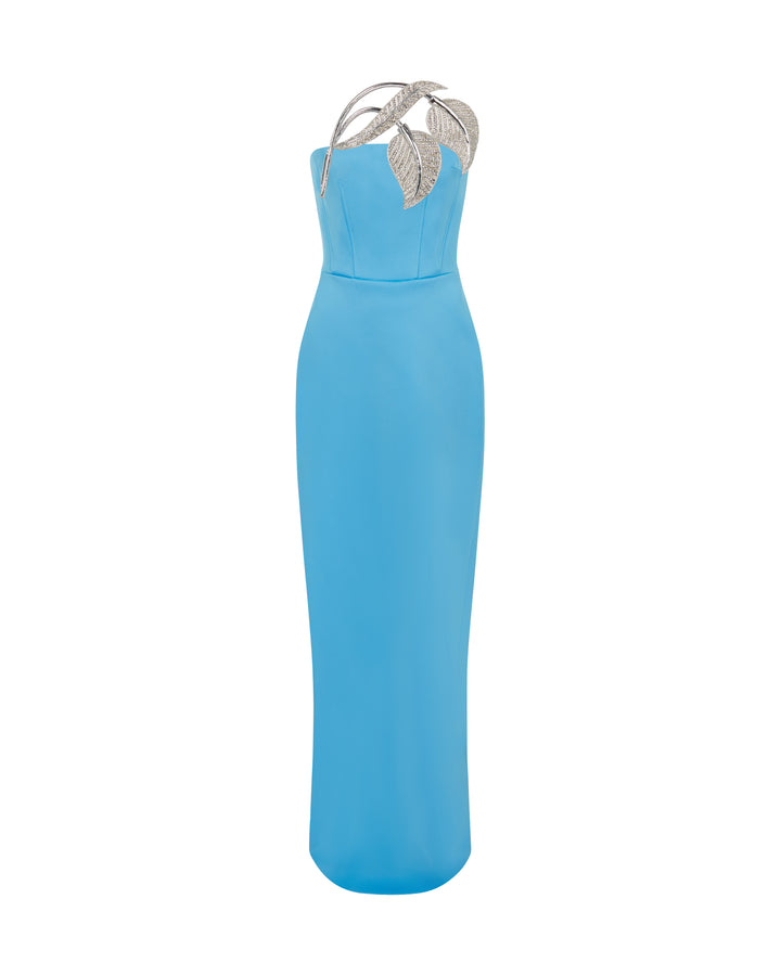 CRYSTAL LEAF CORSET GOWN BLUE