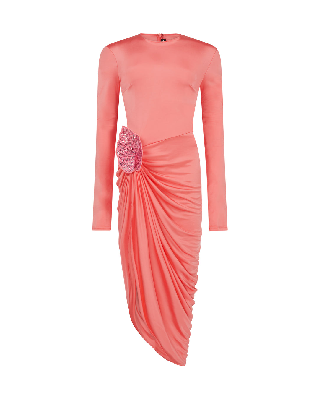 RHINESTONE LEAF AND LONG SLEEVES MIDI DRESS IN PINK