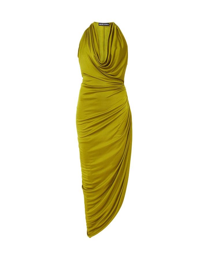 PLUNGE NECKLINE RUCHED MIDI DRESS