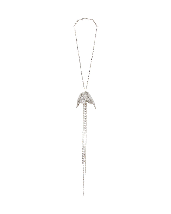 CRYSTAL FLOWER AND FRINGE NECKLACE
