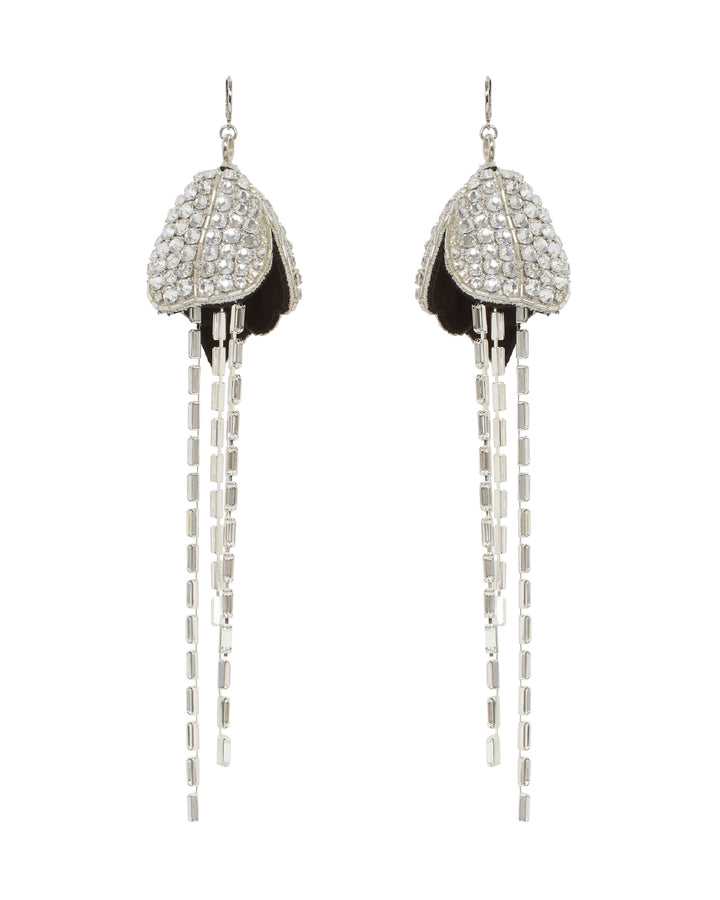 CRYSTAL FLOWER AND FRINGE EARRINGS