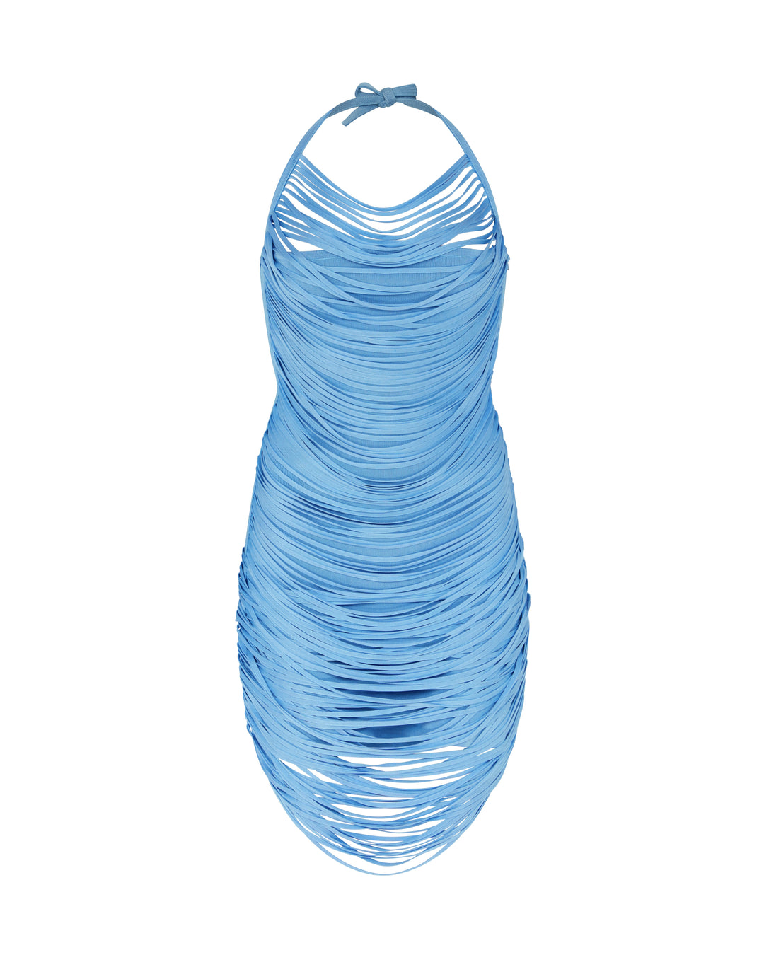 FRINGE DRAPED MINI KNIT DRESS IN BLUE David Koma FRINGE DRAPED MINI KNIT DRESS IN BLUE David Koma